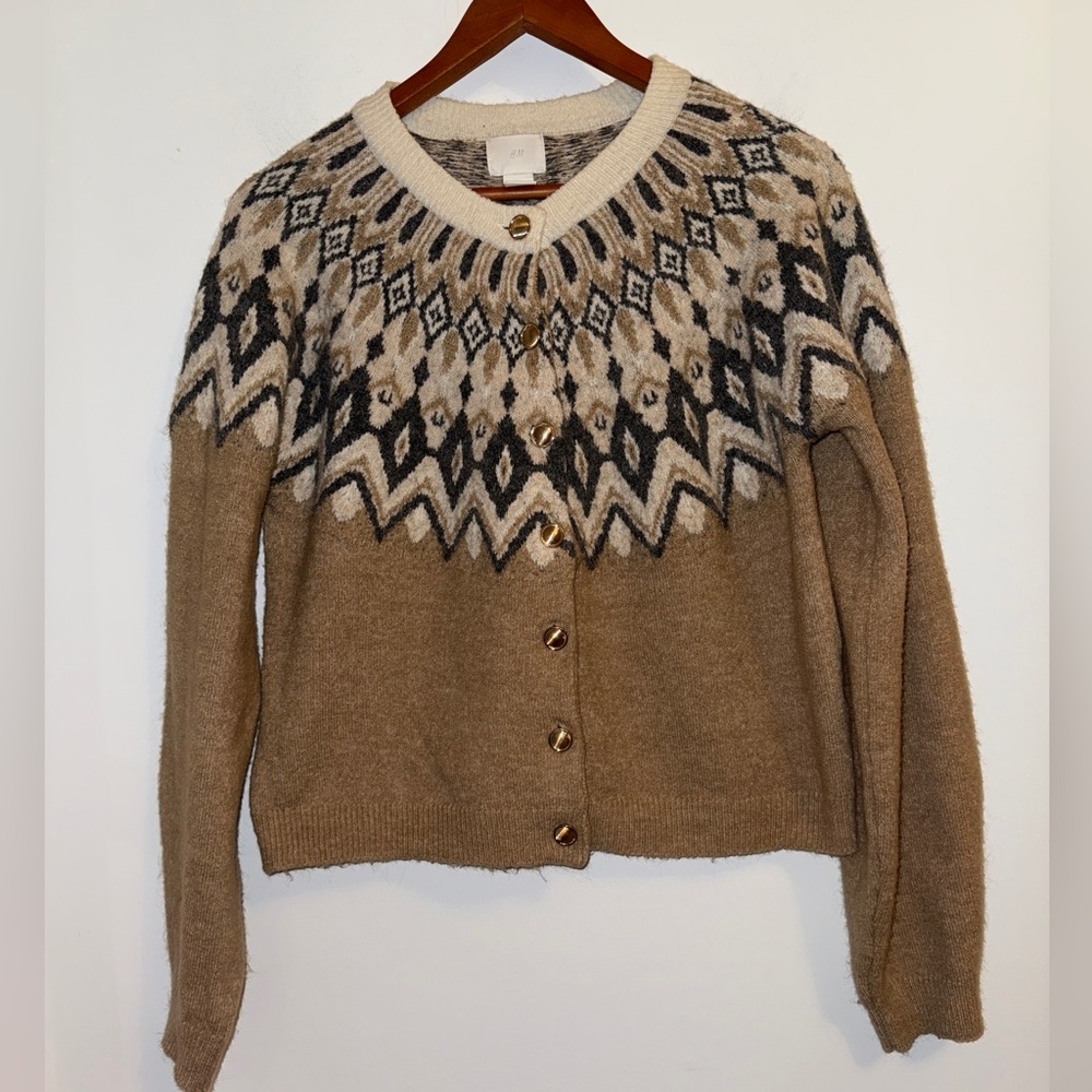 H&M Women’s Fair Isle Jacquard-Knit Cardigan, sz M - Picture 6 of 15